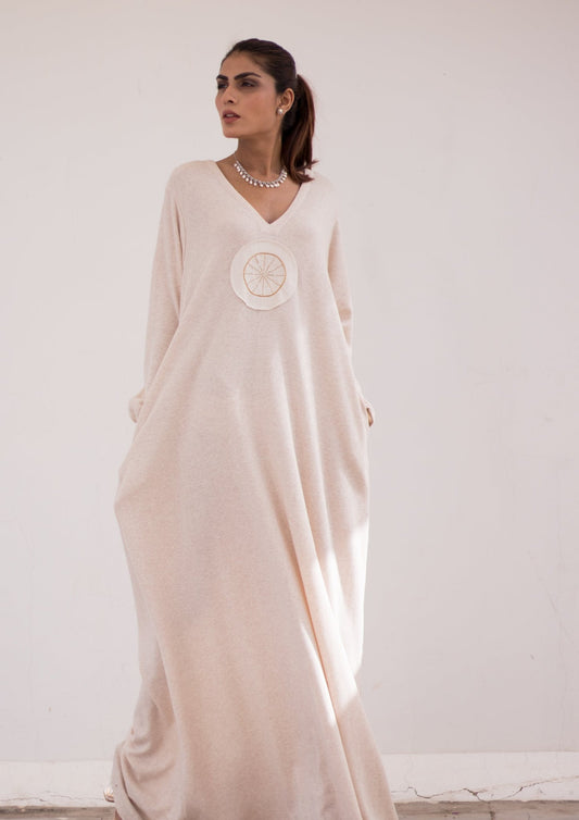 Luxury knits long dress in oatmeal