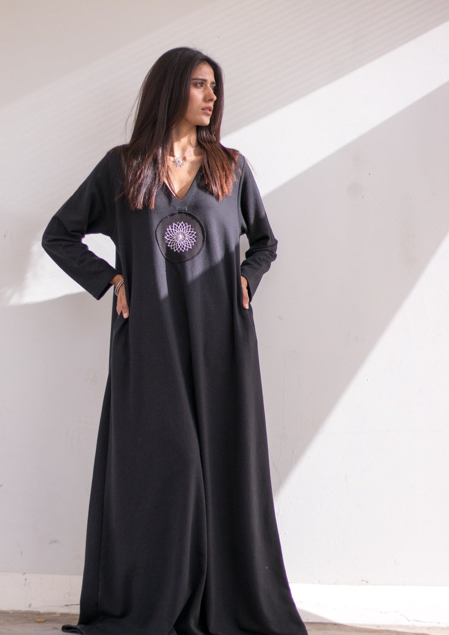 Luxury knits long dress in black