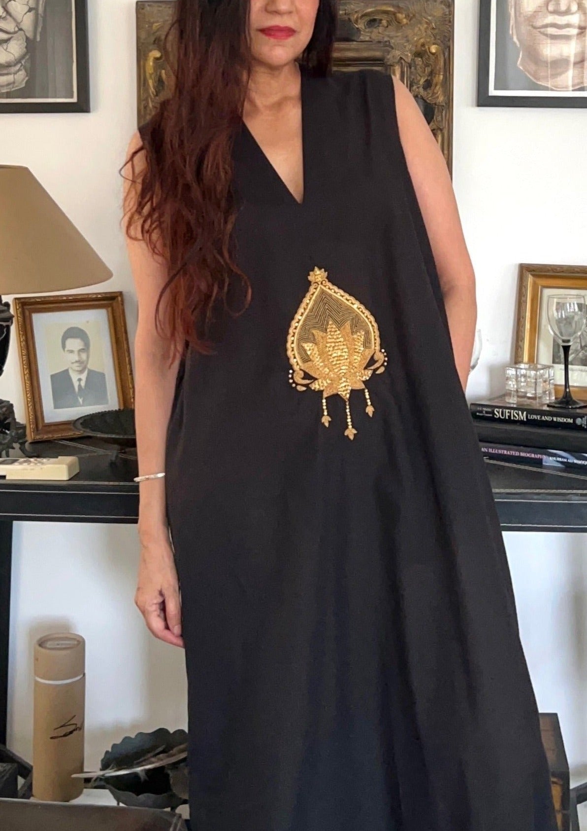 Golden lotus bloom long dress