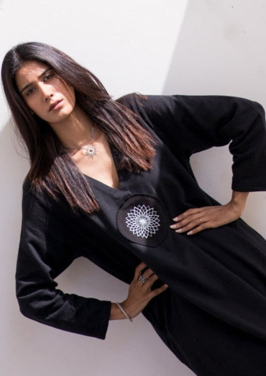 Luxury knits long dress in black