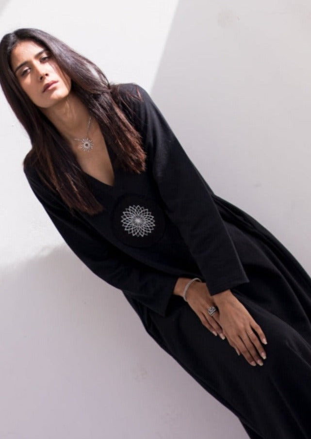 Luxury knits long dress in black