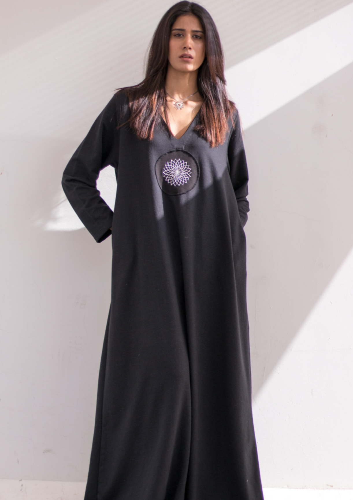 Luxury knits long dress in black