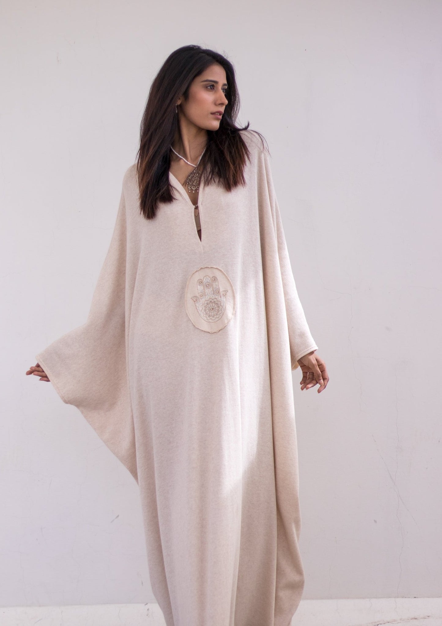 Luxury knits kaftan in oatmeal