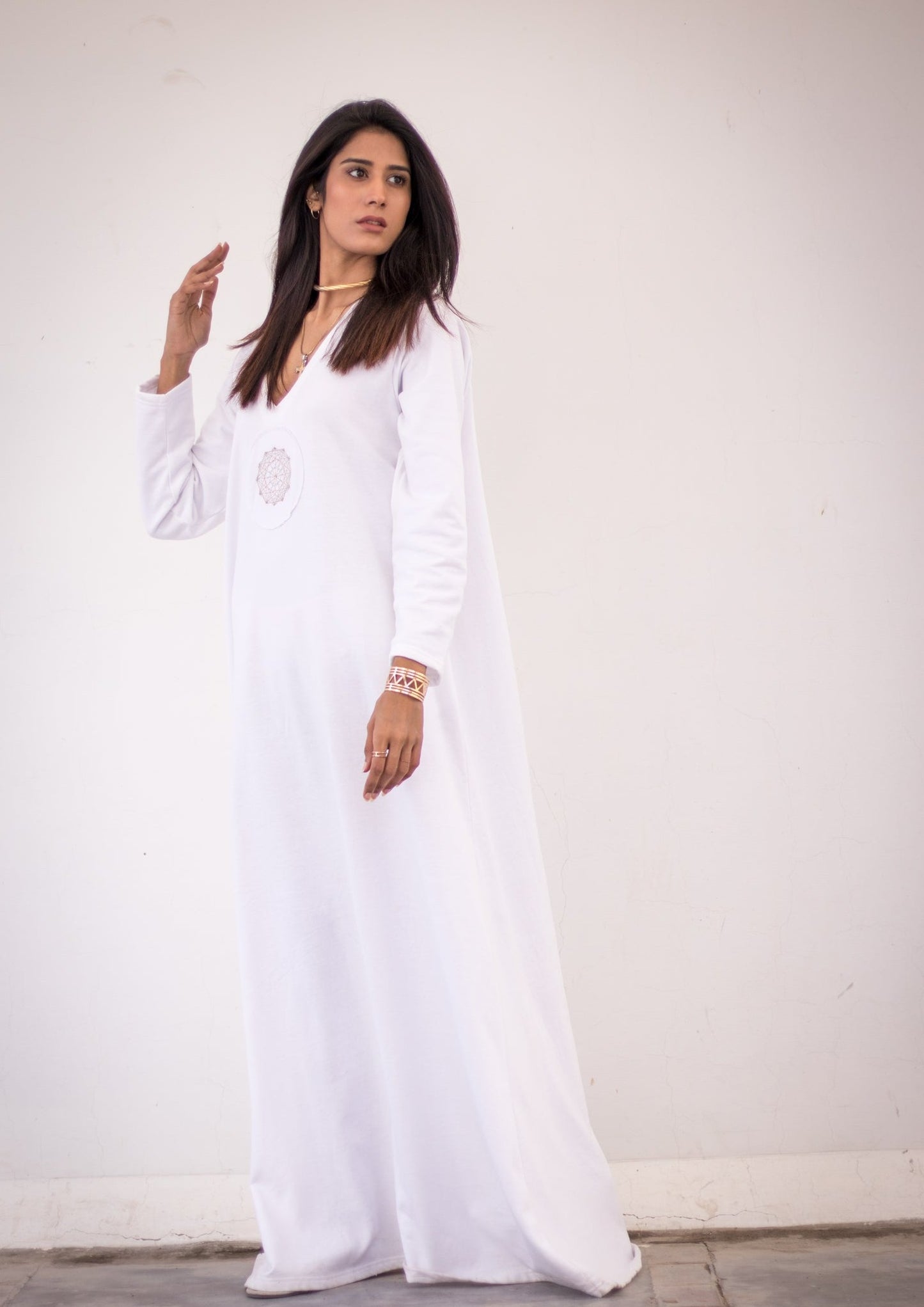 Luxury knits long dress in white