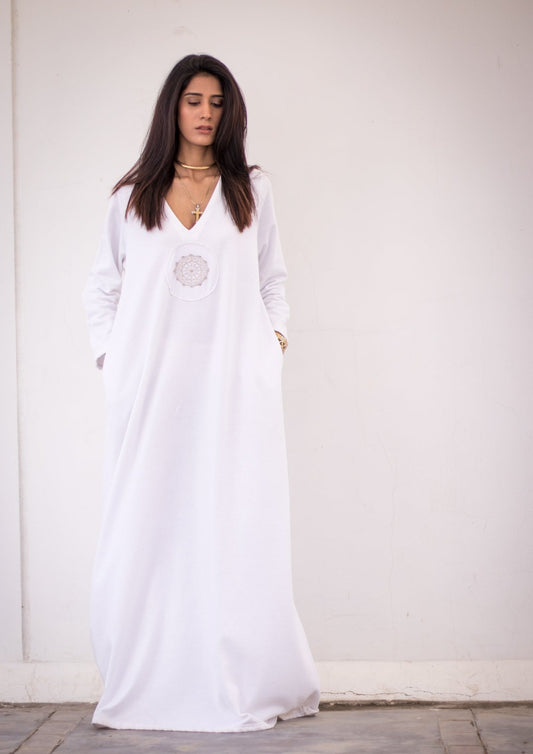 Luxury knits long dress in white