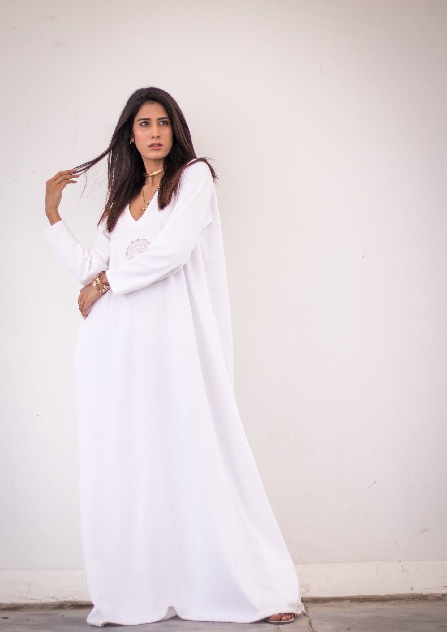 Luxury knits long dress in white