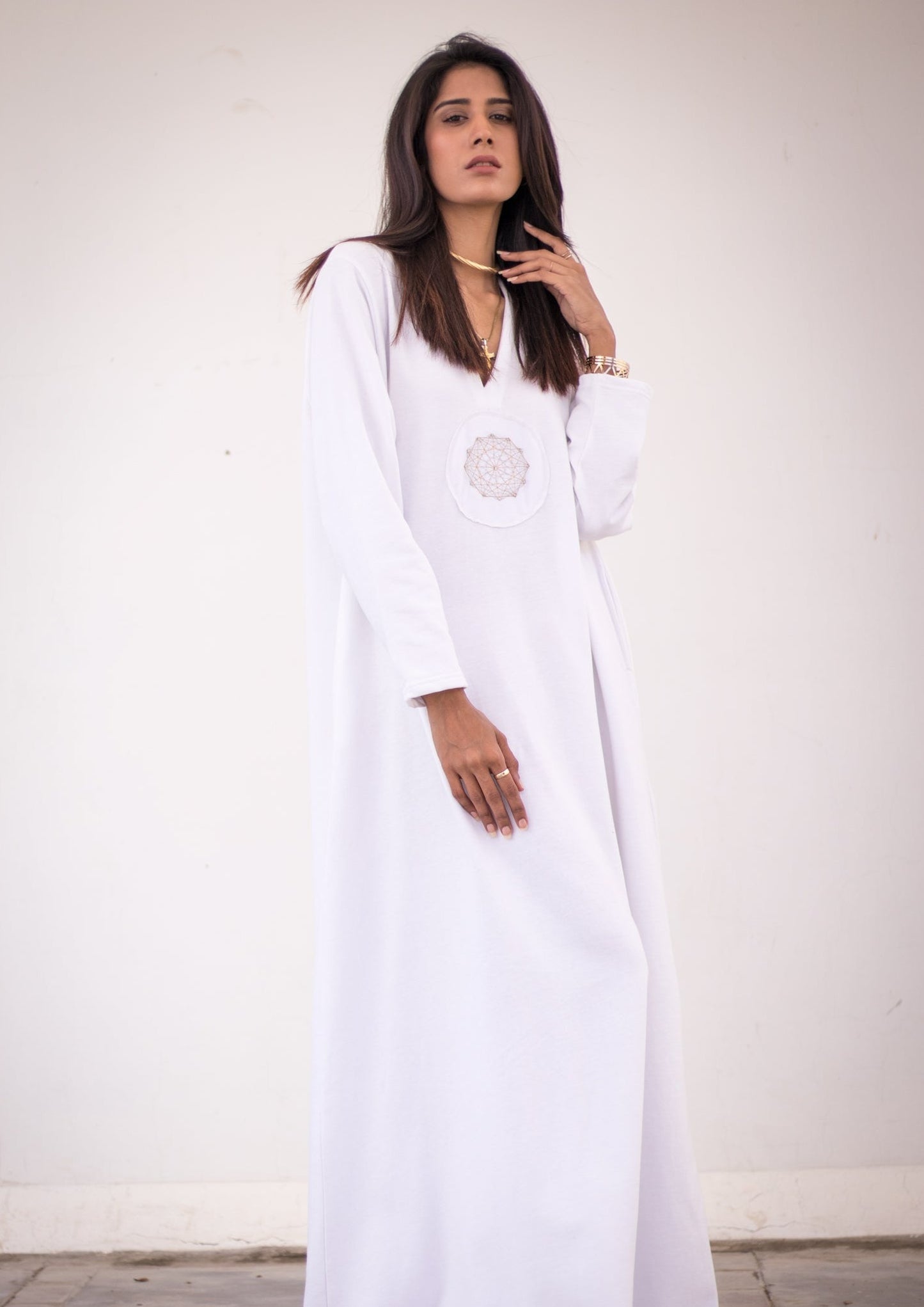 Luxury knits long dress in white