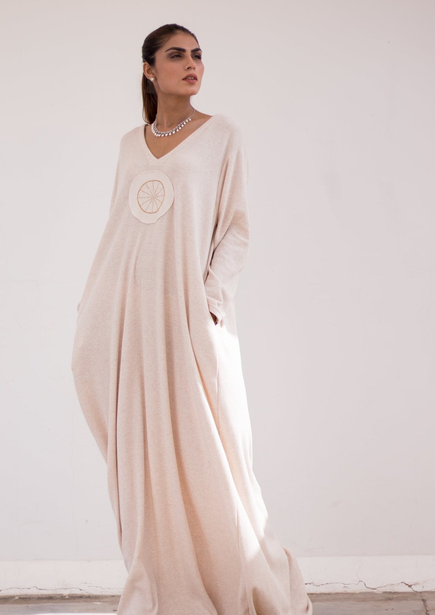 Luxury knits long dress in oatmeal