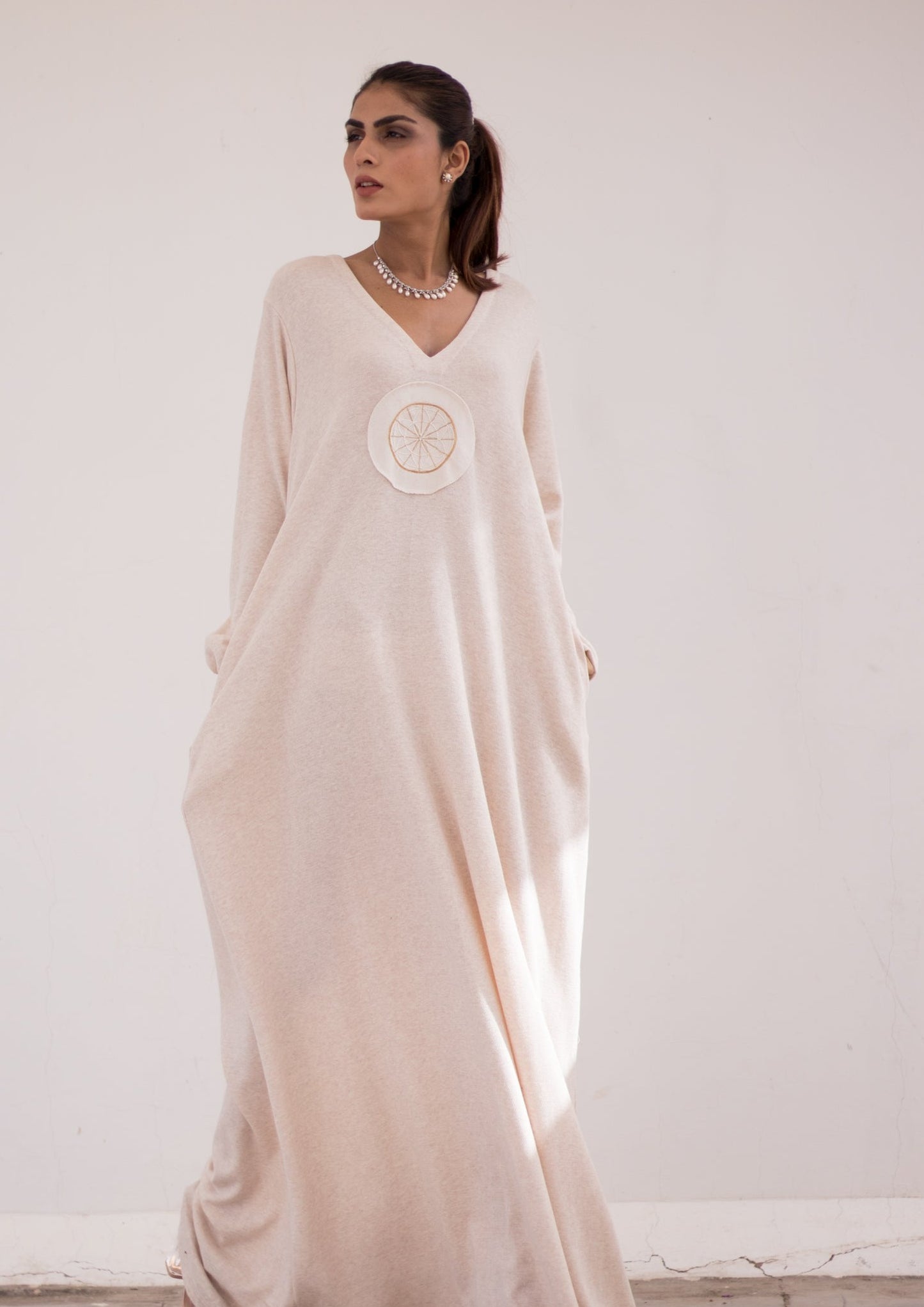 Luxury knits long dress in oatmeal