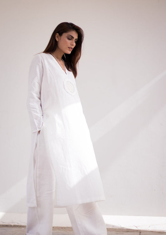 Sacred geometry V-neck White Long Shirt