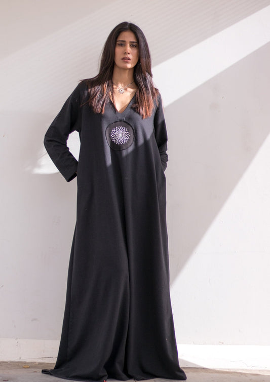Luxury knits long dress in black