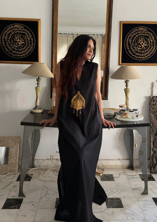 Golden lotus bloom long dress