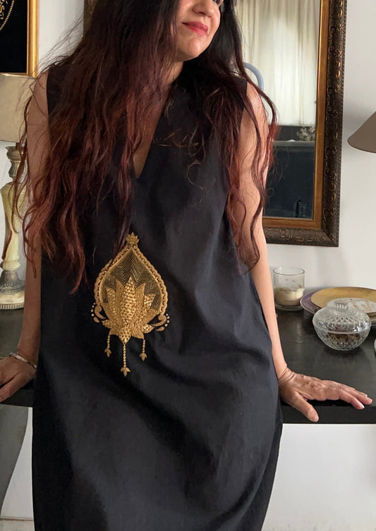 Golden lotus bloom long dress