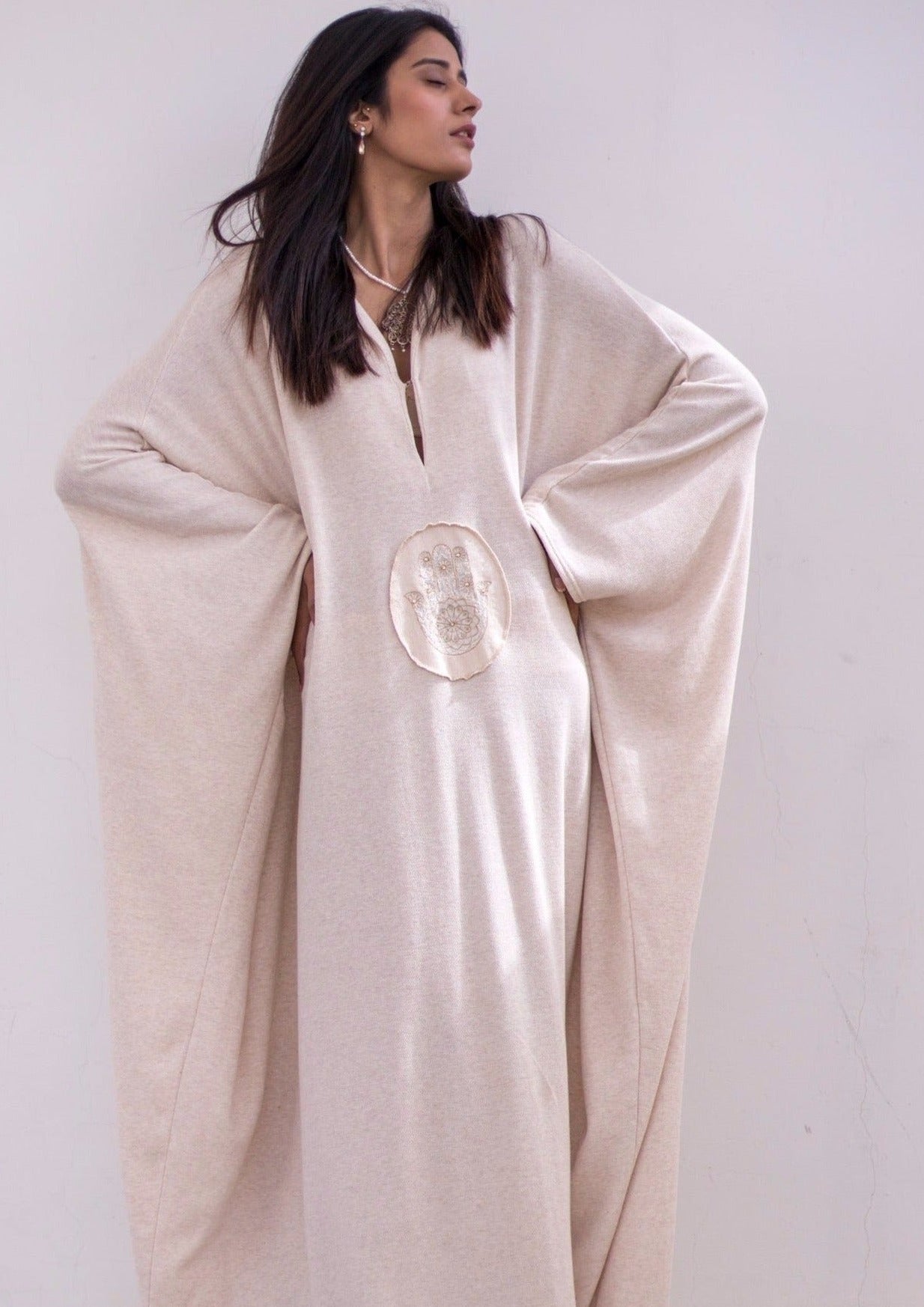 Luxury knits kaftan in oatmeal