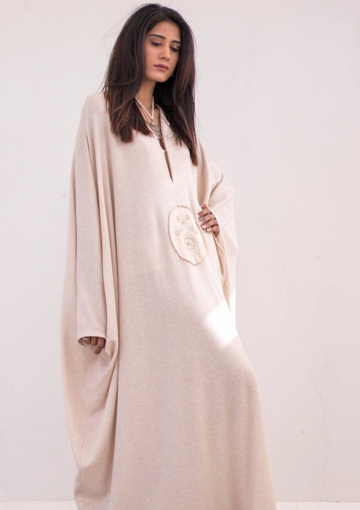 Luxury knits kaftan in oatmeal