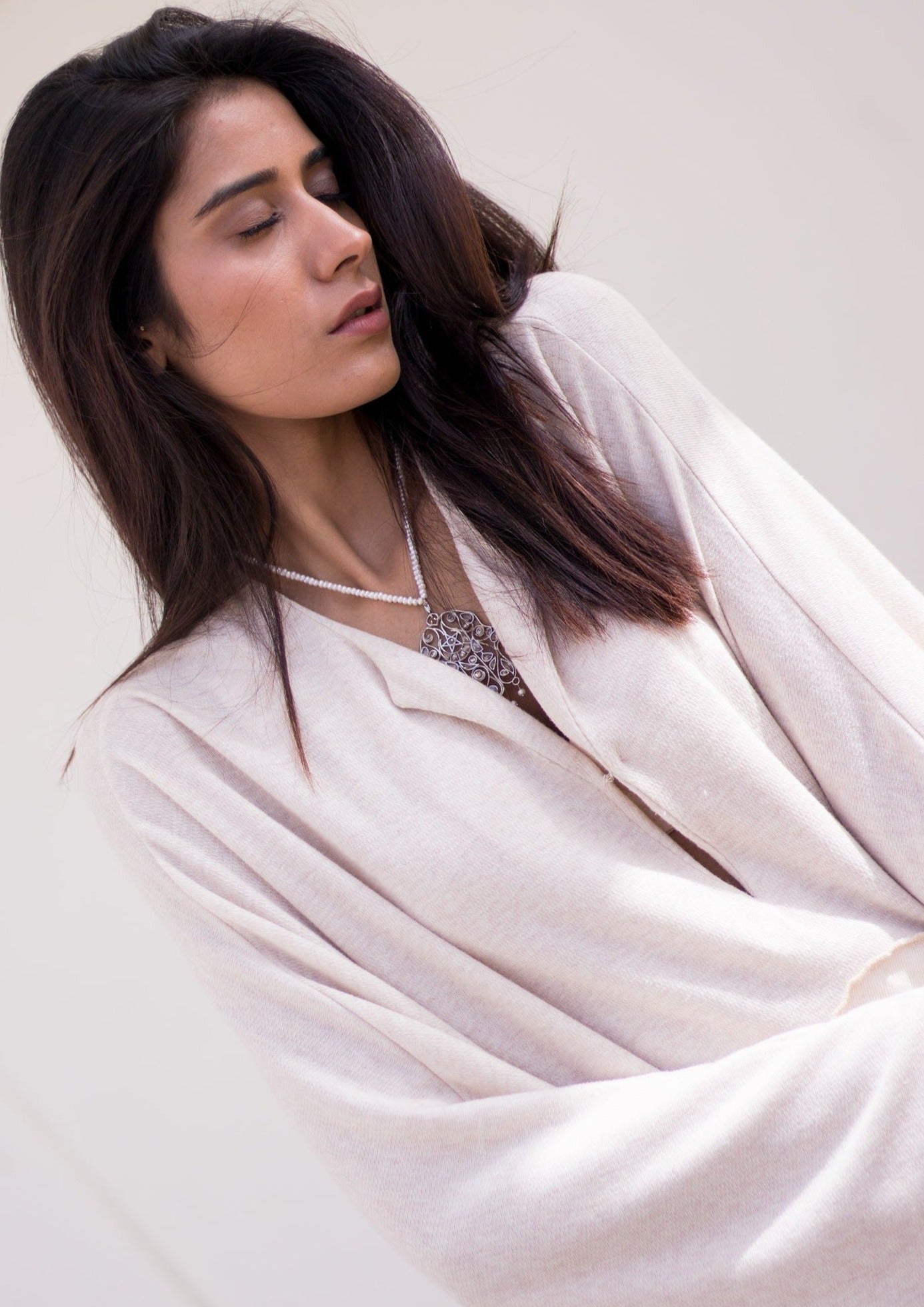 Luxury knits kaftan in oatmeal