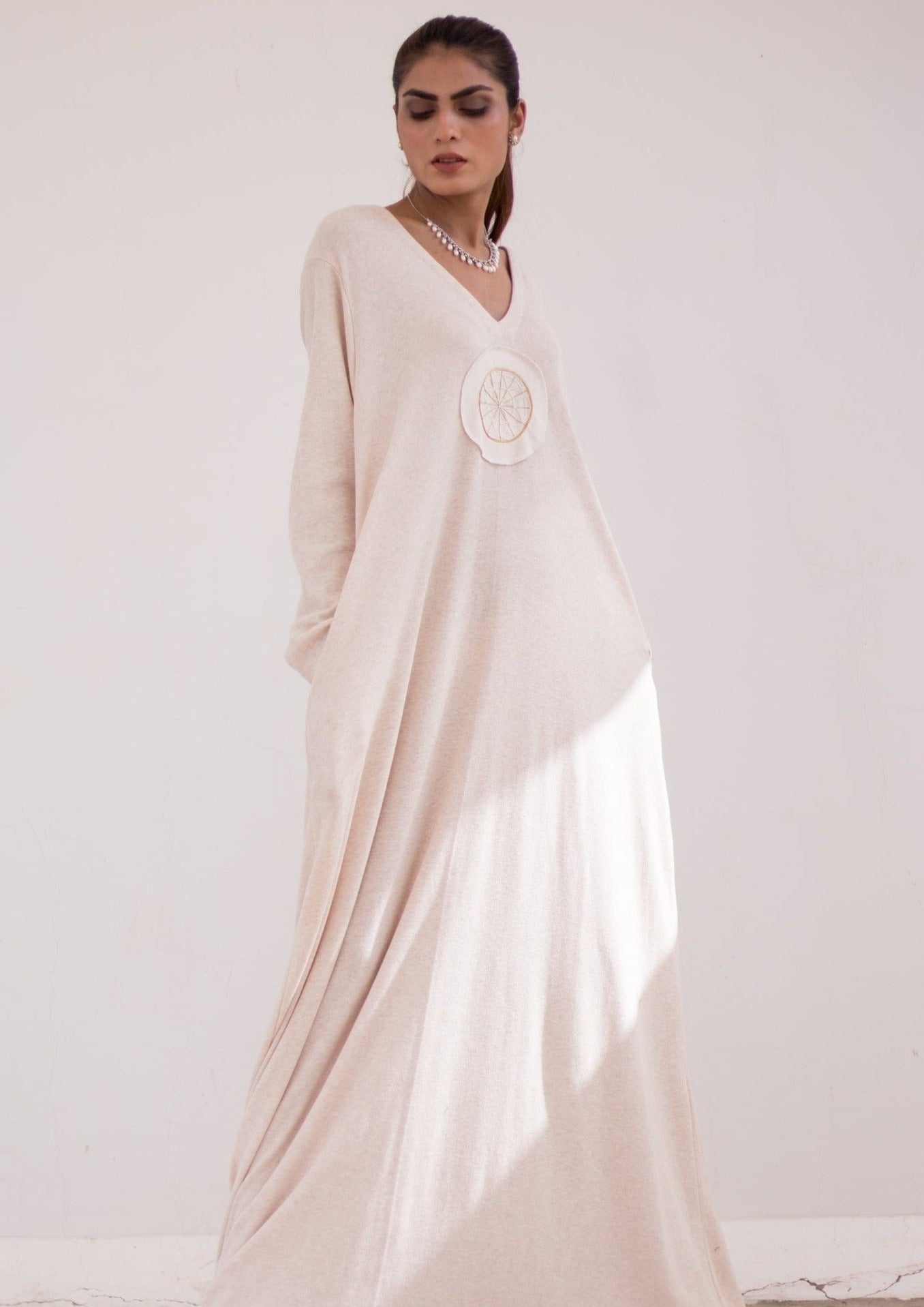 Luxury knits long dress in oatmeal