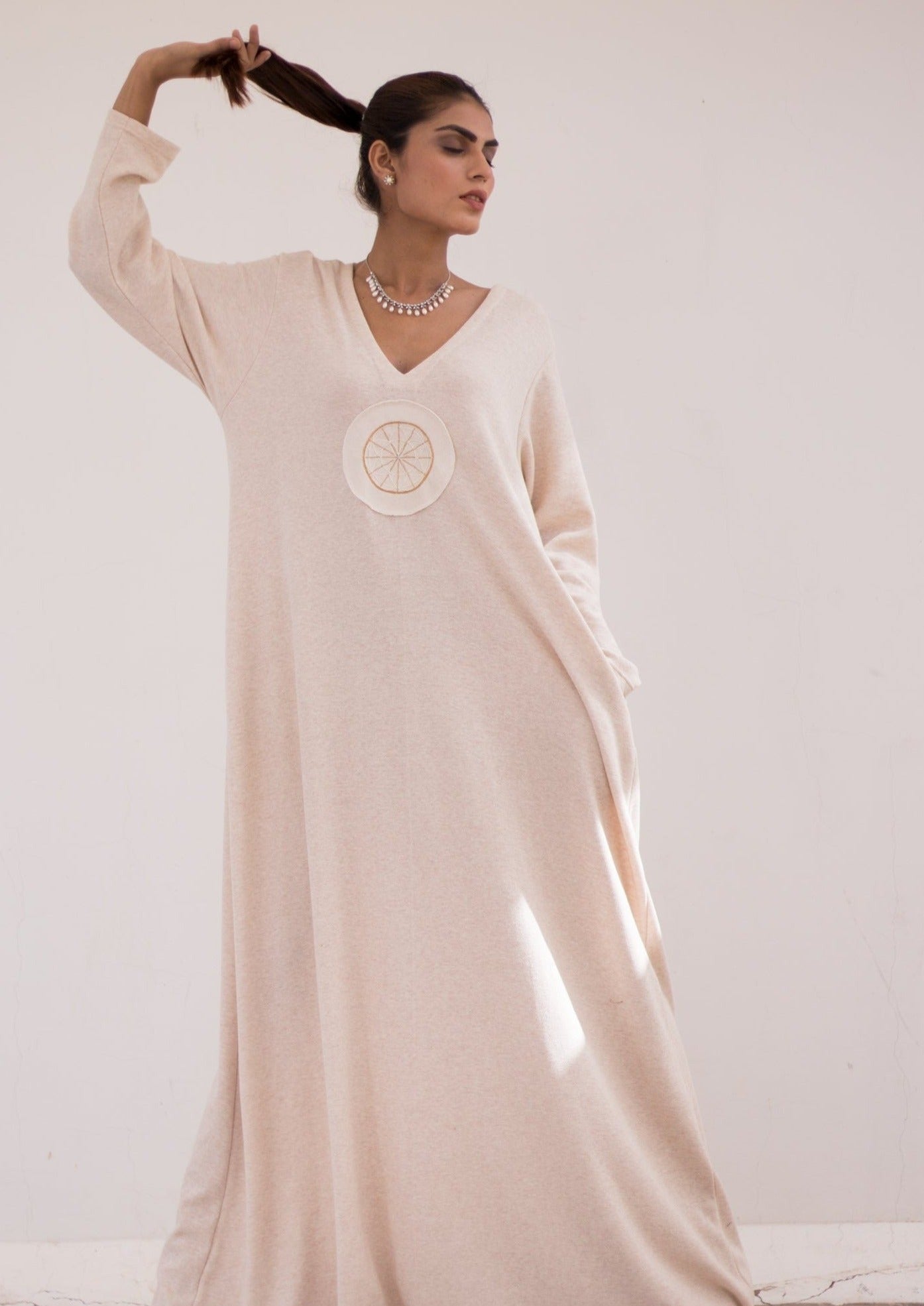 Luxury knits long dress in oatmeal