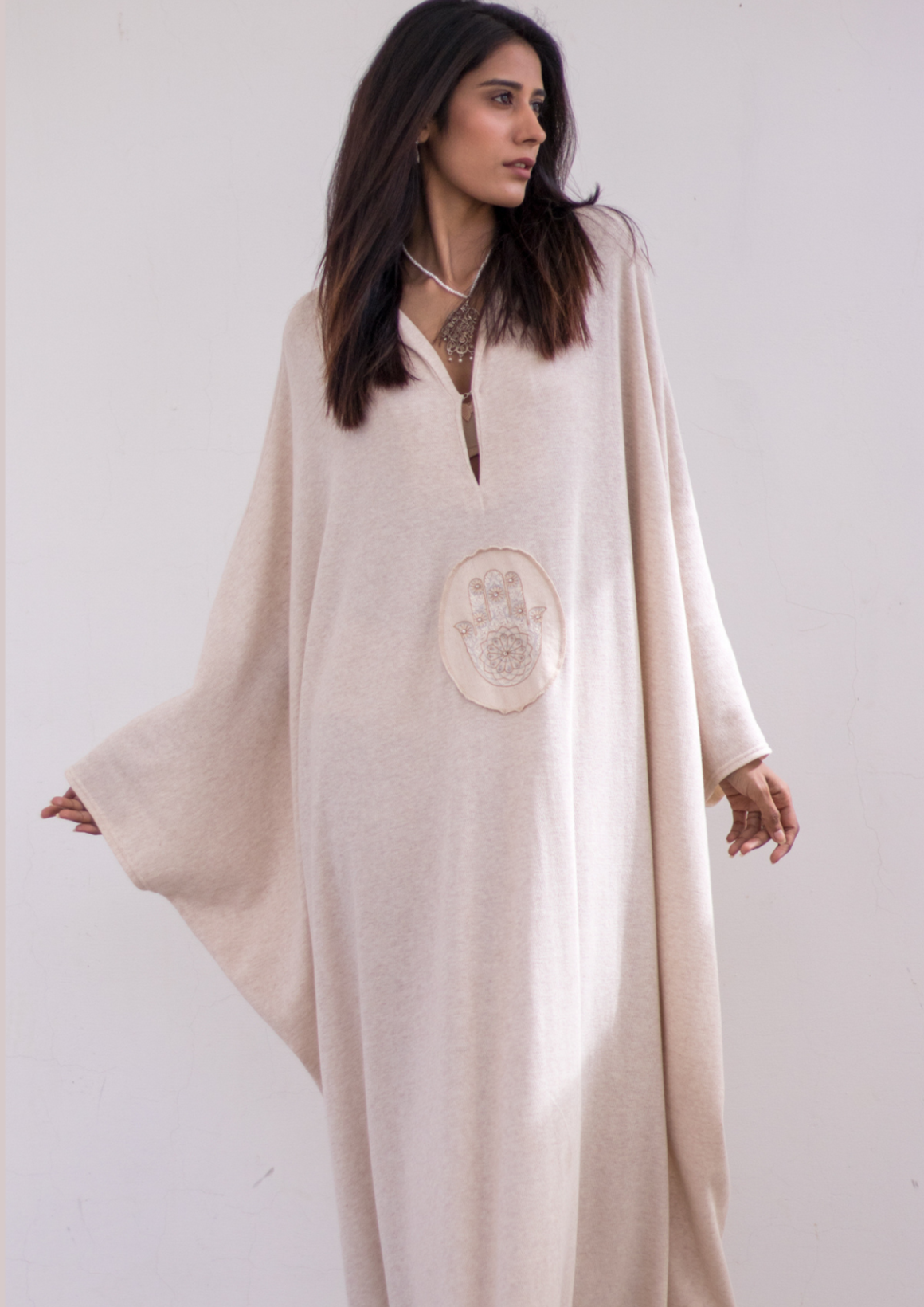 Luxury knits kaftan in oatmeal