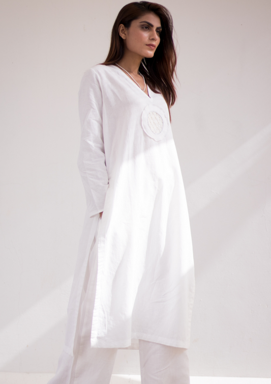 Sacred geometry V-neck White Long Shirt